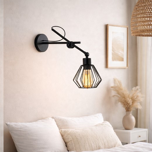 Czarny kinkiet z regulowanym ramieniem DORADO LOFT z drucianym kloszem w stylu loft ze sklepu Lysne w kategorii Lampy ścienne - zdjęcie 188098120