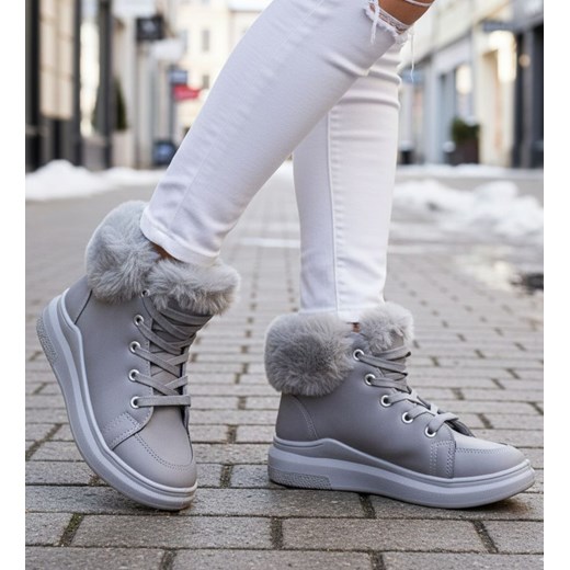 Ocieplane botki jak trampki Szare /B6-2 12697 S390/ ze sklepu Pantofelek24.pl w kategorii Buty zimowe dziecięce - zdjęcie 188102741