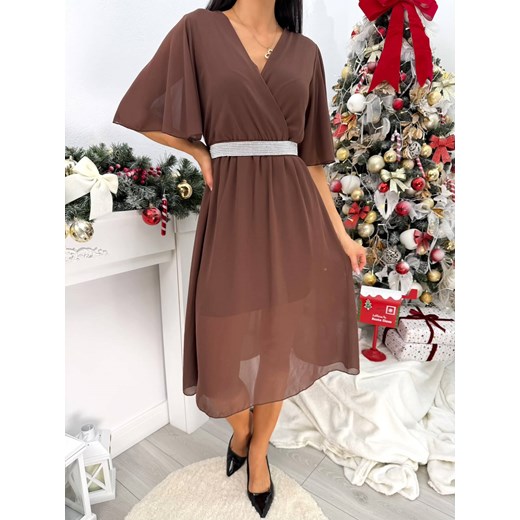 Czekoladowa Szyfonowa Sukienka z Kopertowym Dekoltem Modnakiecka.pl 44 ModnaKiecka.pl