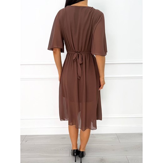 Czekoladowa Szyfonowa Sukienka z Kopertowym Dekoltem Modnakiecka.pl 38 ModnaKiecka.pl