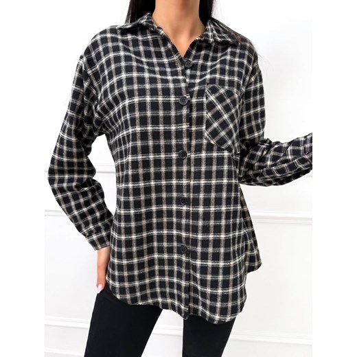 Czarna Flanelowa Koszula w Kratę Modnakiecka.pl 38 okazyjna cena ModnaKiecka.pl