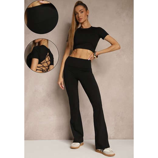Czarny Komplet Sportowy Spodnie i Koszulka Ozdobiona Sznurowaniem Lumileine ze sklepu renee.pl w kategorii Komplety i garnitury damskie - zdjęcie 188105920
