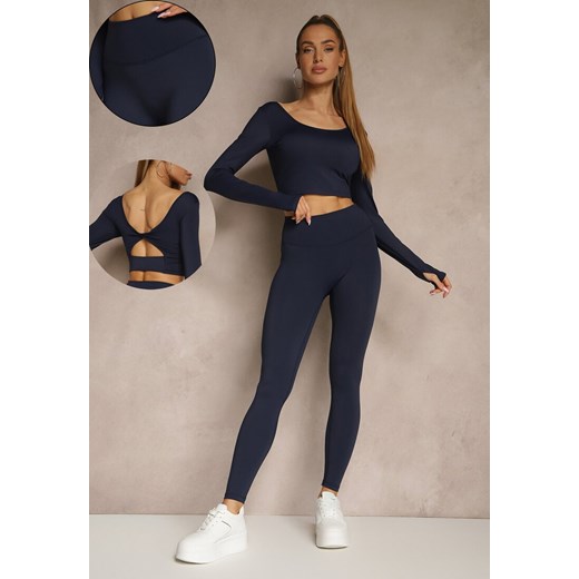 Granatowy Komplet Sportowy Legginsy High Waist i Longsleeve z Ozdobnym Tyłem Dasalle ze sklepu renee.pl w kategorii Komplety i garnitury damskie - zdjęcie 188105921
