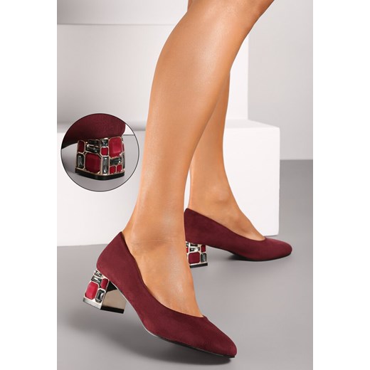 Bordowe Czółenka Vices z Wkładką ze Skóry Naturalnej na Ozdobnym Słupku Nailise ze sklepu renee.pl w kategorii Czółenka - zdjęcie 188105933