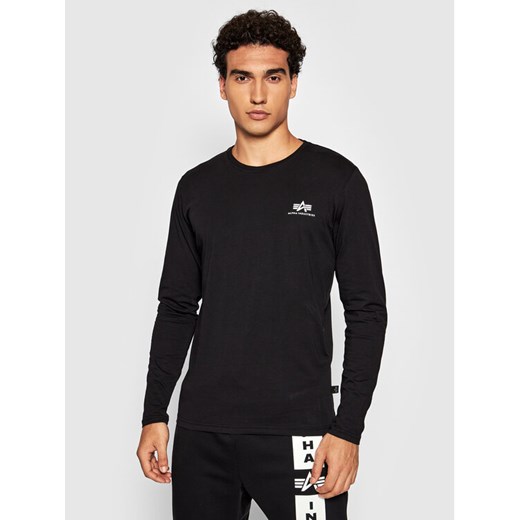 Alpha Industries Longsleeve Basic Small Logo 198517 Czarny Regular Fit ze sklepu MODIVO w kategorii T-shirty męskie - zdjęcie 188106023