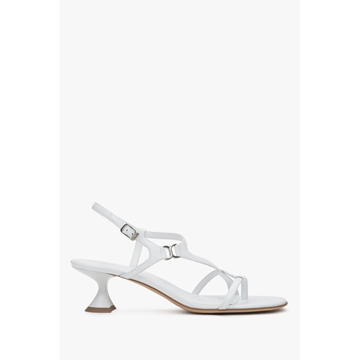 Estro: Białe sandałki damskie na obcasie kielichowym z plecionych pasków ze sklepu Estro w kategorii Sandały damskie - zdjęcie 188107372