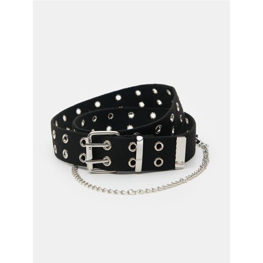 Sinsay - Parciany pasek z metalową klamrą i oczkami - czarny ze sklepu Sinsay w kategorii Paski damskie - zdjęcie 188112104