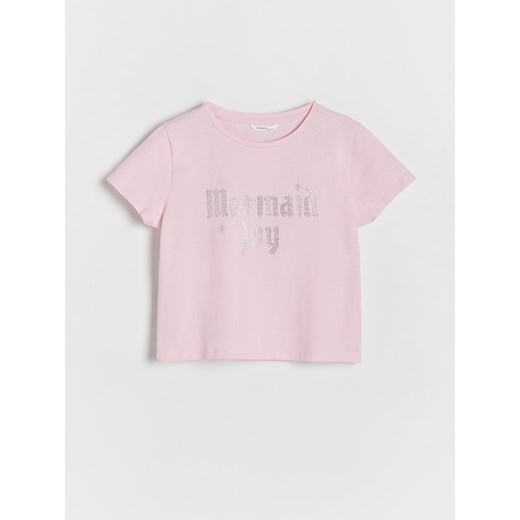 Reserved - T-shirt z napisem - różowy Reserved 116 (5-6 lat) Reserved wyprzedaż
