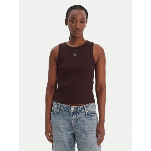 Calvin Klein Jeans Top LV047C201G Brązowy Slim Fit ze sklepu MODIVO w kategorii Bluzki damskie - zdjęcie 188118420