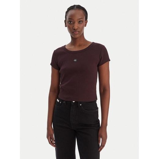 Calvin Klein Jeans T-Shirt LV047C200G Brązowy Slim Fit ze sklepu MODIVO w kategorii Bluzki damskie - zdjęcie 188118594