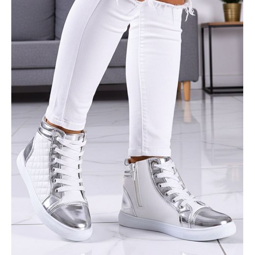 Białe pikowane trampki dziewczęce /C5-2 9385 S194/ ze sklepu Pantofelek24.pl w kategorii Trampki dziecięce - zdjęcie 188133034