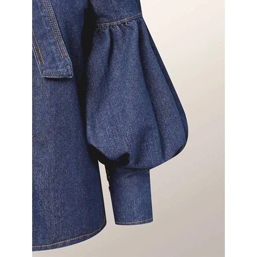 Damska dżinsowa koszula z bufiastymi rękawami - Granatowy S ze sklepu Intimica.pl w kategorii Koszule damskie - zdjęcie 188133614