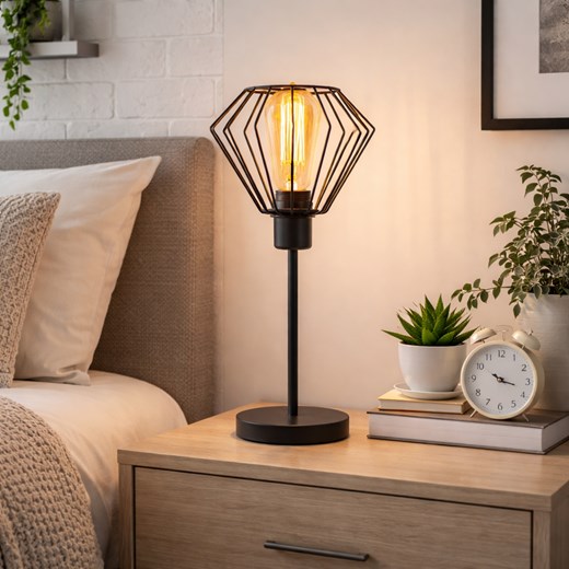 Czarna lampka nocna druciana loftowa TAZA LOFT ze sklepu Lysne w kategorii Lampy stołowe - zdjęcie 188140384