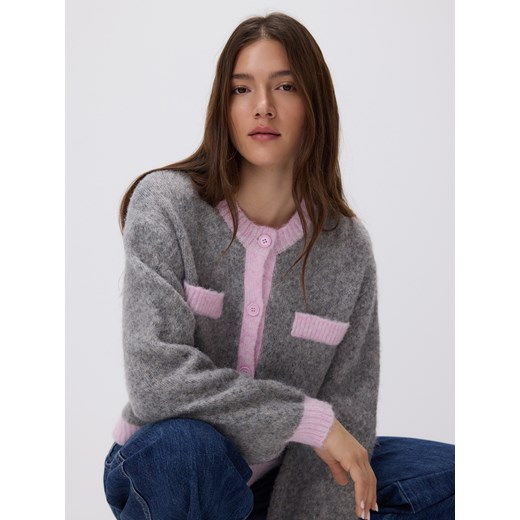 Reserved - Kardigan z kontrastową lamówką - wielobarwny ze sklepu Reserved w kategorii Swetry damskie - zdjęcie 188143642
