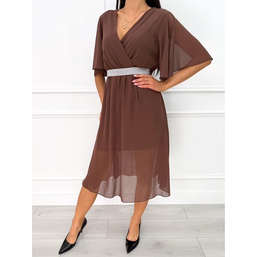 Czekoladowa Szyfonowa Sukienka z Kopertowym Dekoltem Modnakiecka.pl 38 ModnaKiecka.pl