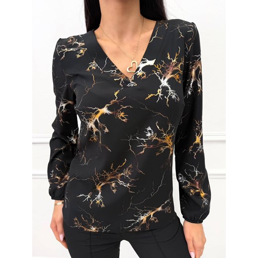 Czarna Wzorzysta Bluzka z Dekoltem V ze sklepu ModnaKiecka.pl w kategorii Bluzki damskie - zdjęcie 188144861