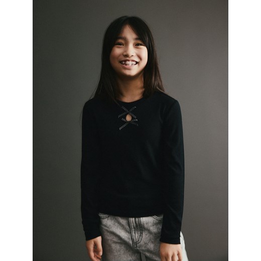 Reserved - Prążkowana koszulka z wiskozy - czarny Reserved 146 (10 lat) Reserved