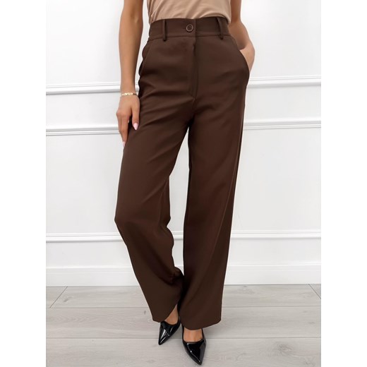 Czekoladowe Eleganckie Spodnie z Prostymi Nogawkami ze sklepu ModnaKiecka.pl w kategorii Spodnie damskie - zdjęcie 188151811