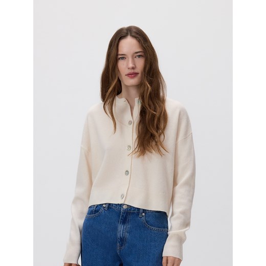 Reserved - Wełniany kardigan - kremowy ze sklepu Reserved w kategorii Swetry damskie - zdjęcie 188247254