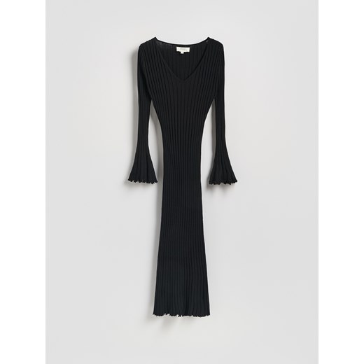 Reserved - Prążkowana sukienka z wiskozy - czarny ze sklepu Reserved w kategorii Sukienki - zdjęcie 188247380