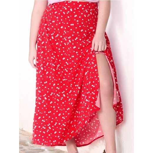 Sinsay - Spódnica midi w kwiaty Plus Size - czerwony Sinsay 1XL okazyjna cena Sinsay