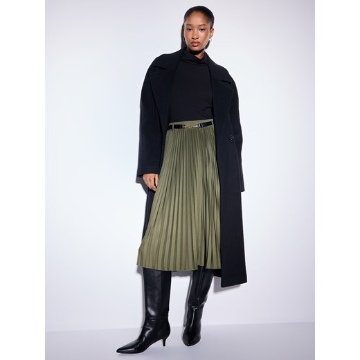 Mohito - Plisowana zielona spódnica midi - khaki ze sklepu Mohito w kategorii Spódnice - zdjęcie 188266713