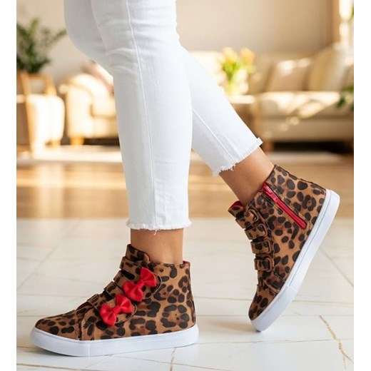 Wysokie trampki dziewczęce w panterkę /B3-3 3871 S281/ ze sklepu Pantofelek24.pl w kategorii Trampki dziecięce - zdjęcie 188284894