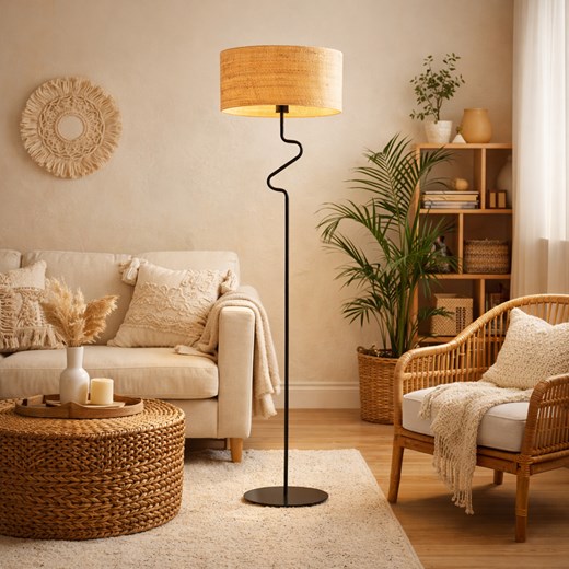 Lampa podłogowa z rattanowym abażurem MORONI BOHO ze sklepu Lysne w kategorii Lampy podłogowe - zdjęcie 188286734
