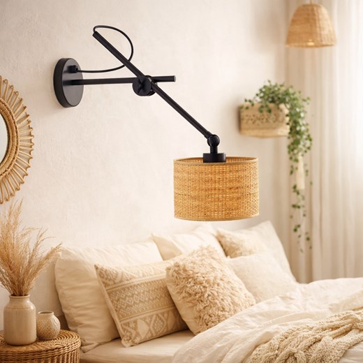Kinkiet do czytania na wysięgniku HAMILTON BOHO z rattanowym kloszem w stylu boho ze sklepu Lysne w kategorii Lampy ścienne - zdjęcie 188286744
