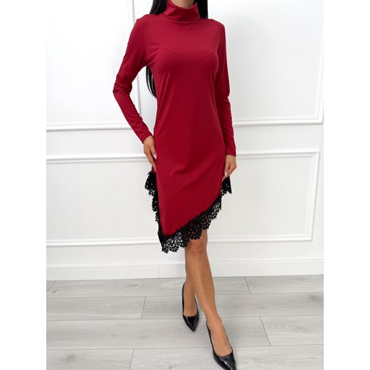 Czerwona Asymetryczna Sukienka z Koronką Modnakiecka.pl 44 ModnaKiecka.pl promocja