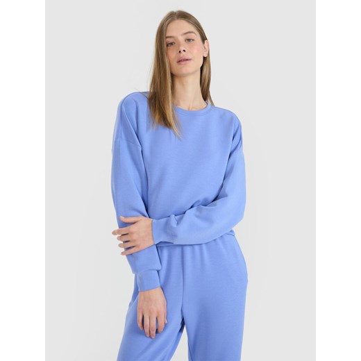 Damska bluza dresowa nierozpinana bez kaptura 4F 4FWSS25TSWSF1576 - niebieska ze sklepu Sportstylestory.com w kategorii Bluzy damskie - zdjęcie 188303780