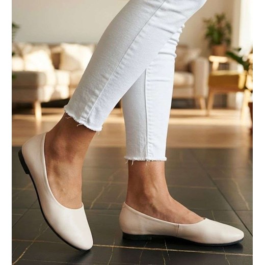 Klasyczne beżowe balerinki damskie ze szpicem /D5-1 14613 T142/ ze sklepu Pantofelek24.pl w kategorii Balerinki - zdjęcie 188312682