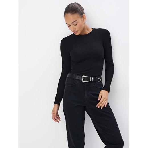 Mohito - Prążkowana czarna bluzka - czarny ze sklepu Mohito w kategorii Bluzki damskie - zdjęcie 188328431