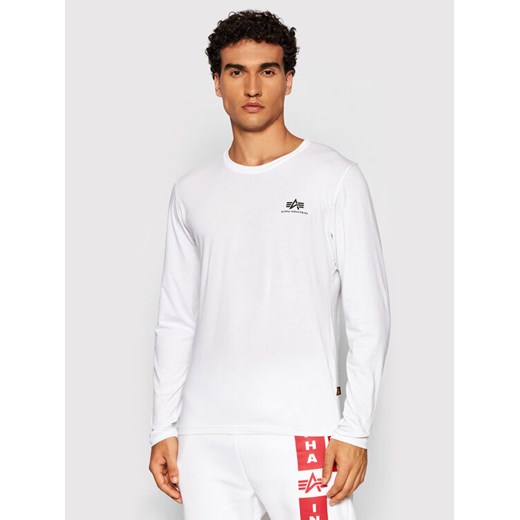 Alpha Industries Longsleeve Basic Small Logo 198517 Biały Regular Fit ze sklepu MODIVO w kategorii T-shirty męskie - zdjęcie 188329764