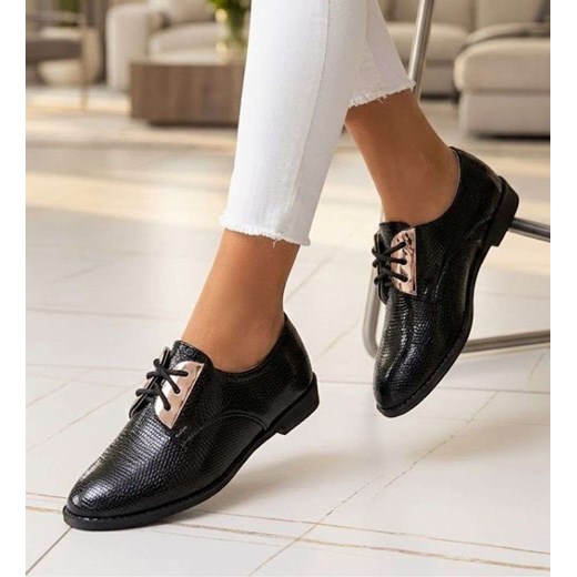 Czarne sznurowane dziewczęce półbuty /A6-2 14938 T039/ ze sklepu Pantofelek24.pl w kategorii Półbuty dziecięce - zdjęcie 188334373