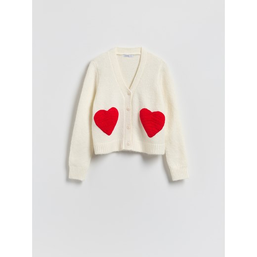 Reserved - Kardigan z haftem - kremowy Reserved L Reserved