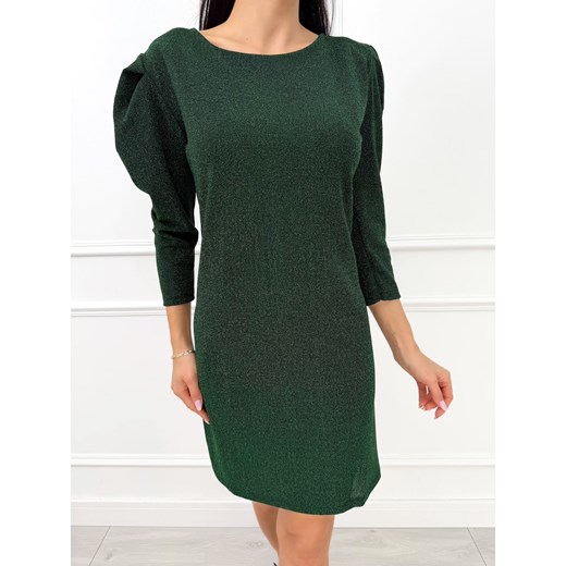 Zielona Prosta Połyskująca Sukienka Modnakiecka.pl 44 promocja ModnaKiecka.pl