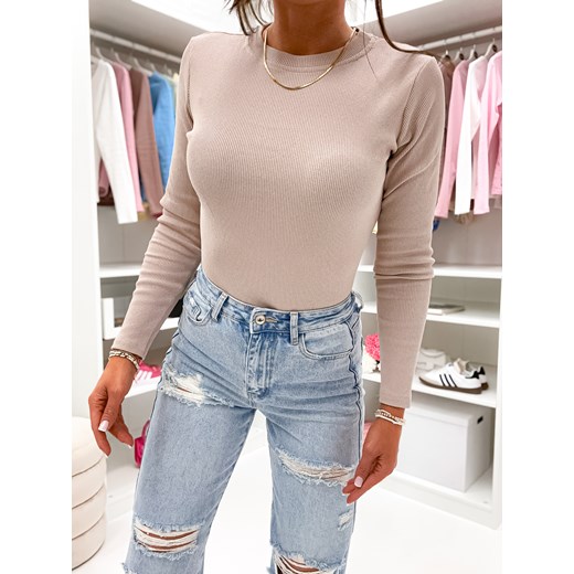 BLUZKA BASIC PRĄŻKOWANA- BEŻOWA ze sklepu olika.com.pl w kategorii Bluzki damskie - zdjęcie 188356790