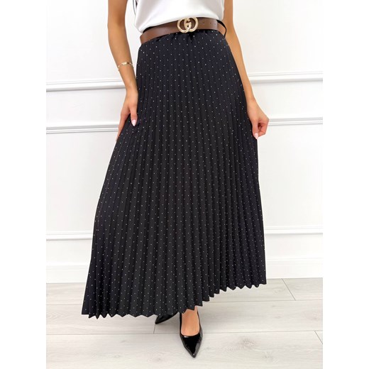 Czarna Plisowana Spódnica z Cyrkoniami ze sklepu ModnaKiecka.pl w kategorii Spódnice - zdjęcie 188372771