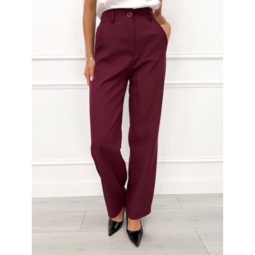 Burgundowe Eleganckie Spodnie z Prostymi Nogawkami Modnakiecka.pl 38 ModnaKiecka.pl