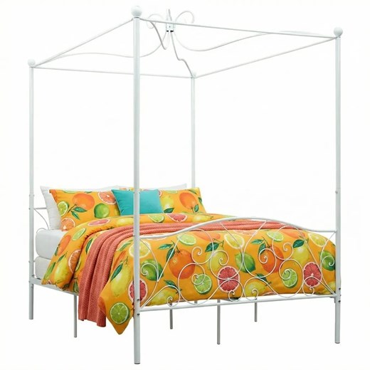 Łóżko metalowe z baldachimem w kolorze białym 180x200 cm F5-B63 ze sklepu Edinos.pl w kategorii Łóżka i materace - zdjęcie 188385441