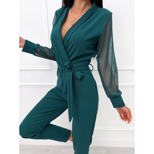 Zielony Kombinezon z Ozdobnym Rękawem Modnakiecka.pl 42 promocyjna cena ModnaKiecka.pl