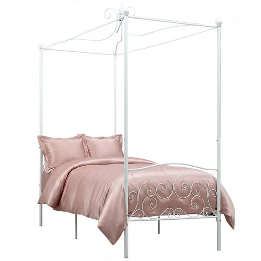 Białe metalowe łóżko z baldachimem 100x200 cm K9-K89 ze sklepu Edinos.pl w kategorii Łóżka i materace - zdjęcie 188426170