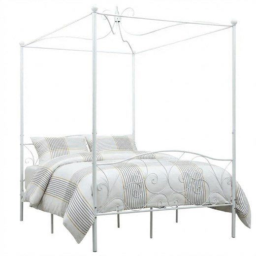 Białe podwójne łóżko z baldachimem 160x200 cm B6-A19 ze sklepu Edinos.pl w kategorii Łóżka i materace - zdjęcie 188426172