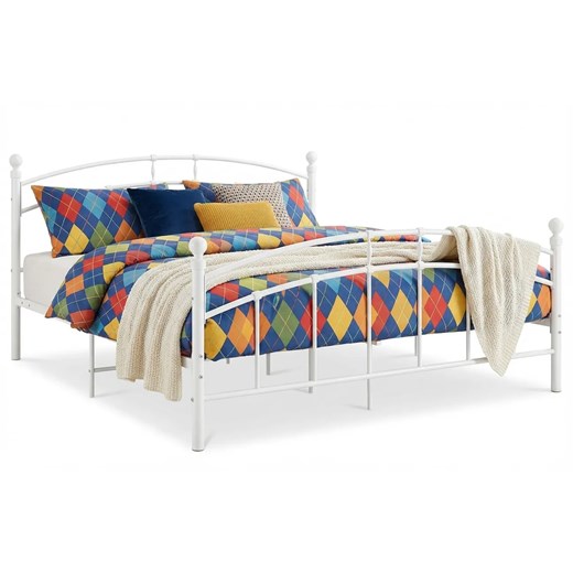 Białe metalowe łóżko z zagłówkiem 140x200 cm E0-S72 ze sklepu Edinos.pl w kategorii Łóżka i materace - zdjęcie 188426174