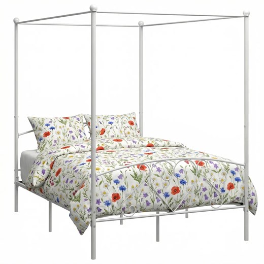 Białe łóżko małżeńskie z baldachimem 160x200 cm B0-S22 ze sklepu Edinos.pl w kategorii Łóżka i materace - zdjęcie 188426191