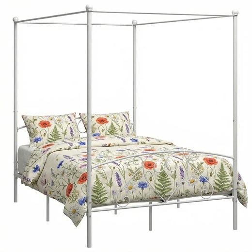 Białe metalowe łóżko małżeńskie 180x200 cm M5-E43 ze sklepu Edinos.pl w kategorii Łóżka i materace - zdjęcie 188426192