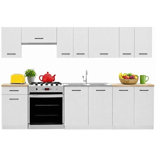 Biały komplet mebli kuchennych 240 cm T7-G68 ze sklepu Edinos.pl w kategorii Meble kuchenne - zdjęcie 188426232