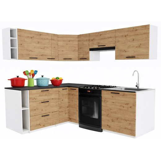 Meble kuchenne narożne  dąb artisan P6-L09 ze sklepu Edinos.pl w kategorii Zestawy mebli kuchennych - zdjęcie 188426233