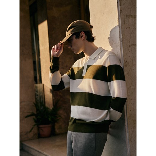 Reserved - Sweter polo z wełny merino - zielony Reserved M Reserved